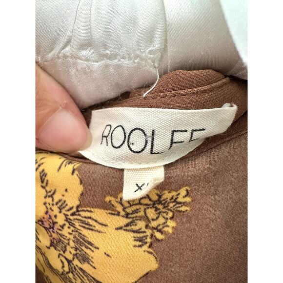 ROOLEE | Brown Yellow Floral Oversized Boxy Button Front Short Sleeve Top | XL - Picture 5 of 7